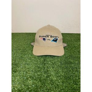 Vintage Patriots vs. Panthers Super Bowl XXXVIII strapback hat tan new